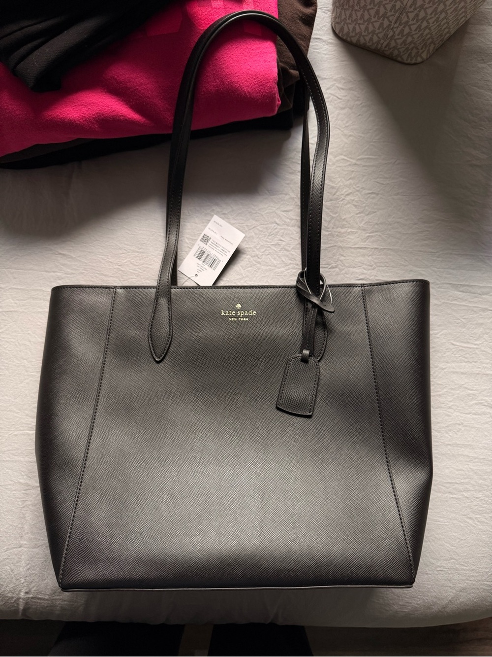 kate spade Black Saffiano Leather Tote with Gold Logo